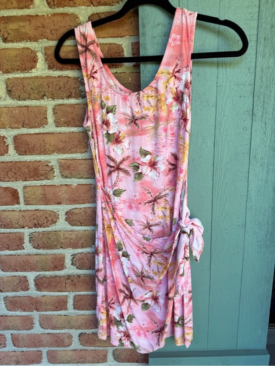 Next Up Dresses & Skirts - Women Vintage Hawaiian Tropical Beach Print Pink Tie-Side Wrap Mini Pinup Dress
